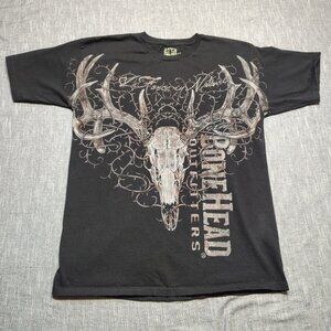 Bone Head Outfitters T-Shirt Large Black AOP Buck Deer Skull Thistle